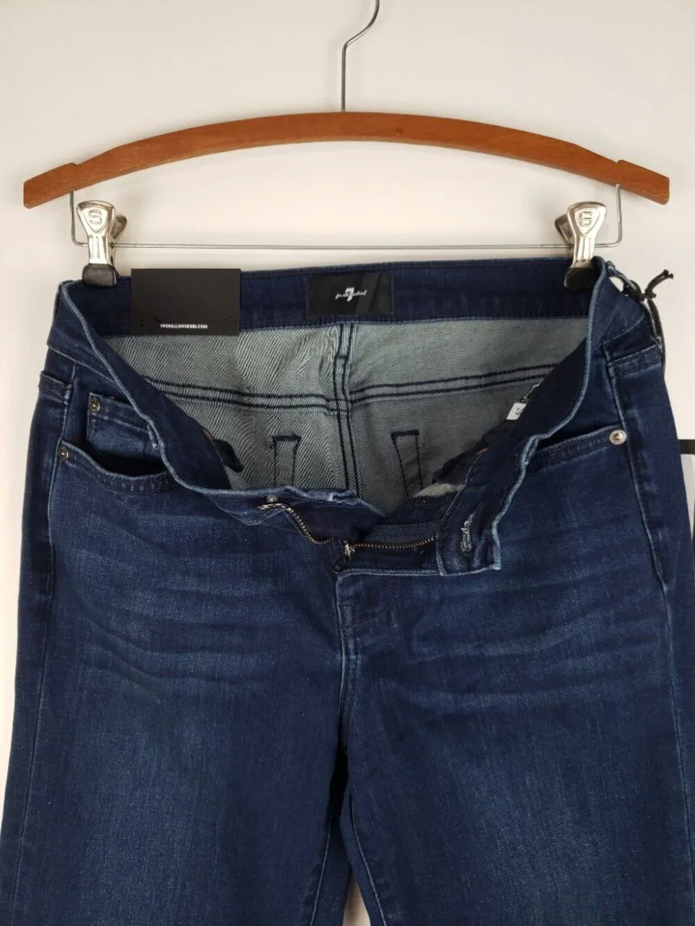 7 For All Mankind Dojo Blue Black Santiago Jeans NWT Dark Wash 7FAM Womens 29